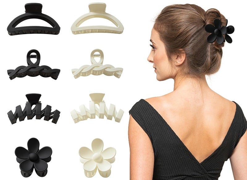 Sunolga 8PCS Hair Clips for Women, Flower Claw Clips for Thick Hair, Non-Slip Hair Accessories with Multi-Styles, Neutral Colors Hair Claw Clips and Variety Pack, Ideal for Girls - Image 2